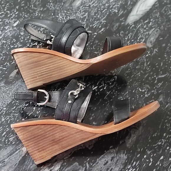 COACH PAM SIG C LOGO LEATHER WEDGE HEELS SANDALS - Picture 7 of 16
